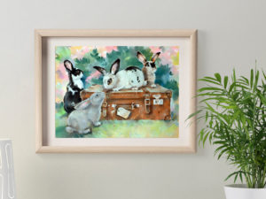 картина с кроликами , арт с кроликом, картина в детскую, подарок картина, купить картину с животными, художник пастелист сергеева кролики