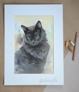 Котик портрет по фото, котик серый, портрет кота по фото,