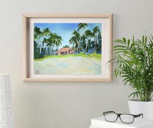 Картина пастелью пляжны дом в ГОА, интерьерная картина купить