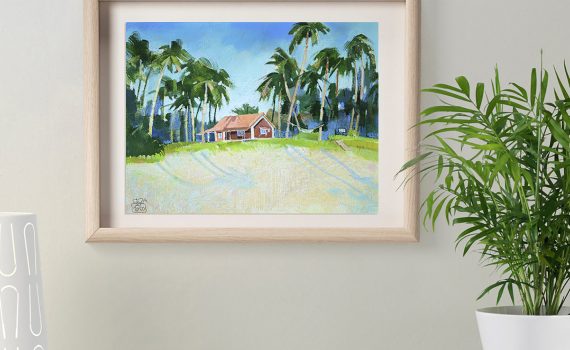 Картина пастелью пляжны дом в ГОА, интерьерная картина купить
