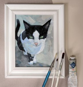 портрет котенка маслом, красивый котик, картина кот